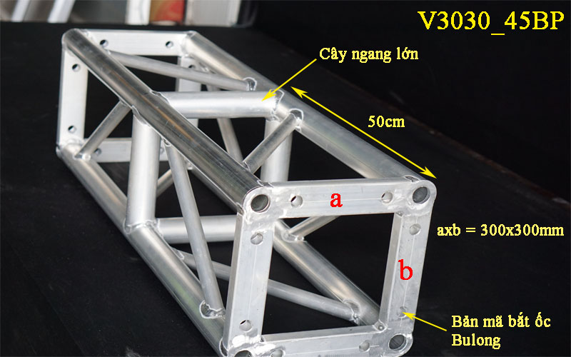 Module khung truss hợp kim nhôm 4 mặt kích thước 300*300 có cây ngang lớn Module khung truss hợp kim nhôm 4 mặt kích thước 300*300 có cây ngang lớn