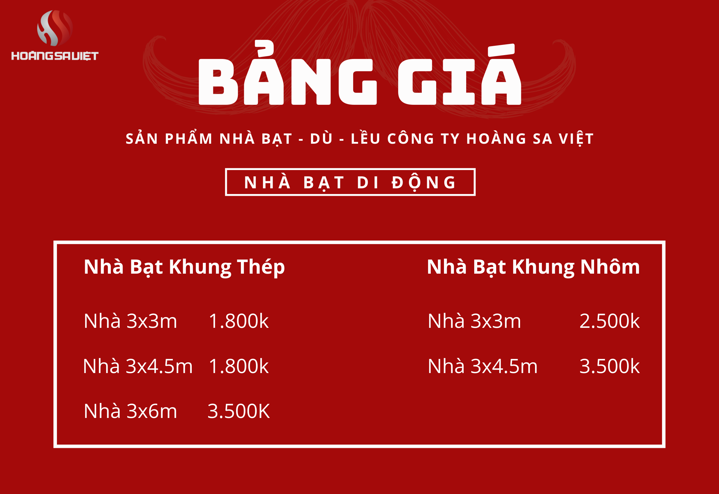 Bảng giá nhà lều di động Bảng giá nhà lều di động