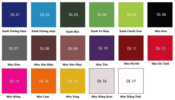 Bảng màu sắc của các loại ô dù Bảng màu sắc của các loại ô dù