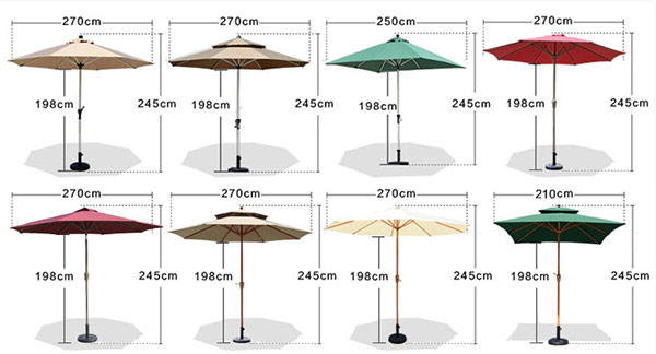 Các loại ô dù chính tâm và kích thước Các loại ô dù chính tâm và kích thước