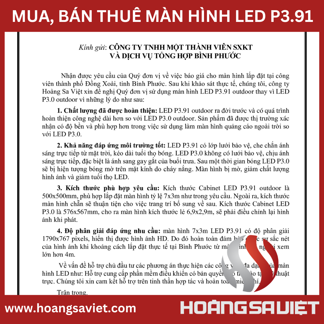 Công văn dự án lắp đặt màn hình LED tỉnh Bình Phước
