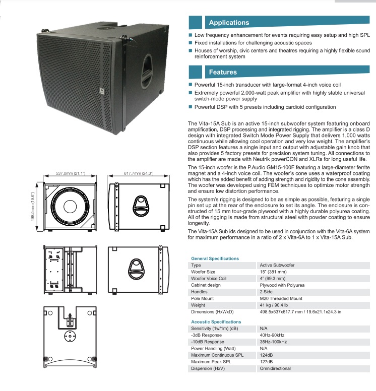 Thông số kỹ thuật loa sub line array Vita 15A Thông số kỹ thuật loa sub line array Vita 15A