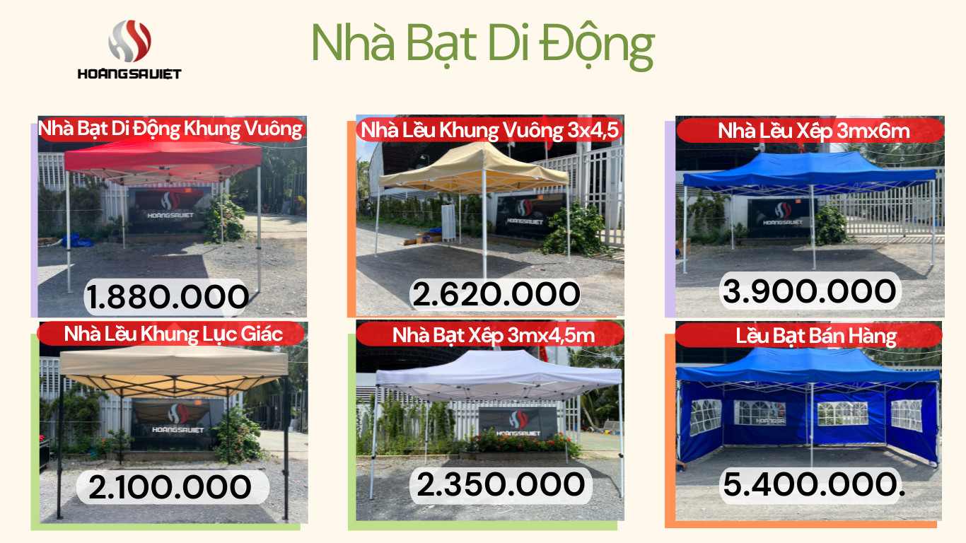 Bảng Giá Nhà Bạt Di Động (Nguồn: Hoàng Sa Việt)